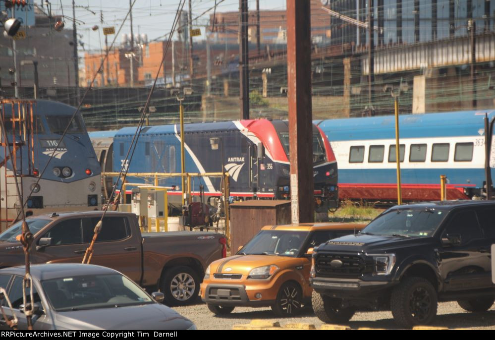 AMTK 116, 356 in Penn Coach Yard